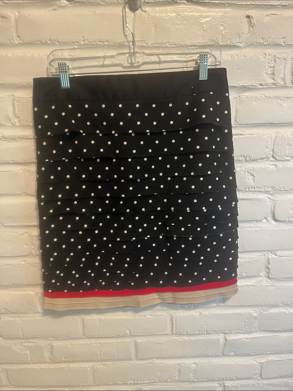 Black Polka Dot Tiered Skirt with Red Trim